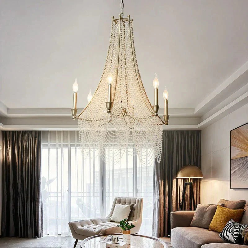 Extra Large European Crystal Beaded Chandelier Candle Light for Stairs / Duplex / Villa - Arialamps