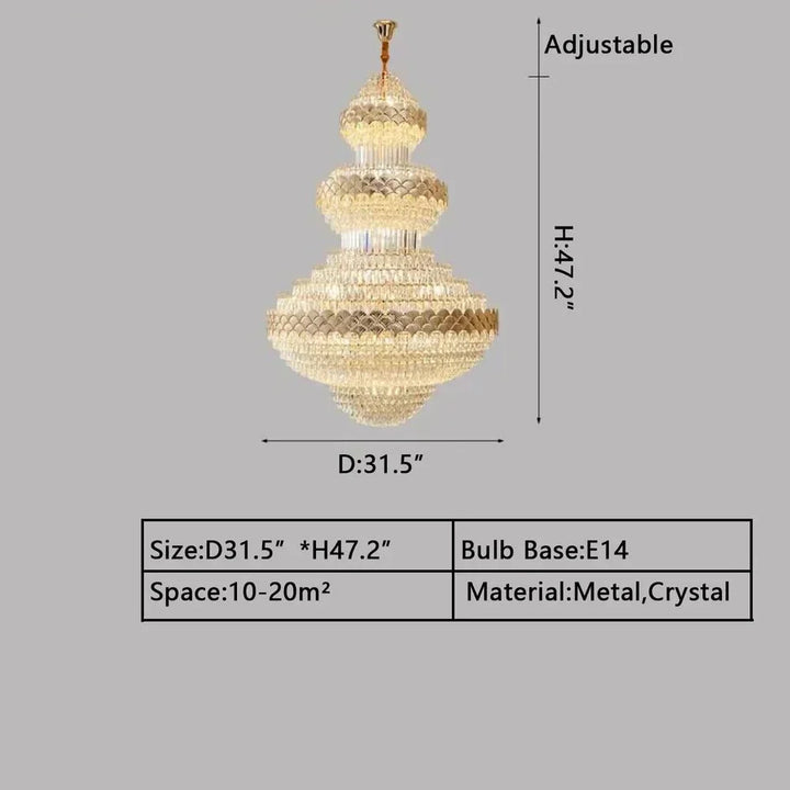 Extra Large Multi - layers Gold Luxury Crystal Chandelier Modern Empire Decrative Crystal Light For Living Room/Foyer/Staircase - Arialamps