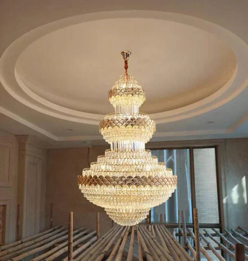 Extra Large Multi - layers Gold Luxury Crystal Chandelier Modern Empire Decrative Crystal Light For Living Room/Foyer/Staircase - Arialamps