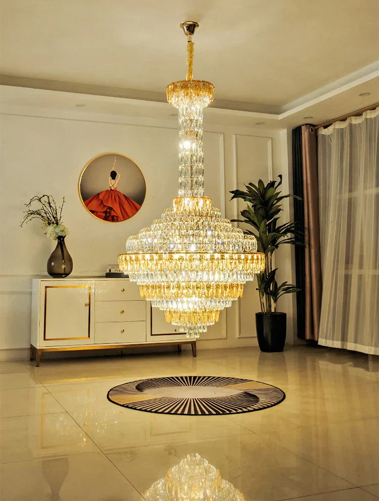 Extra Large Multi-tiered Empire Conical Funnel Crystal Chandelier for