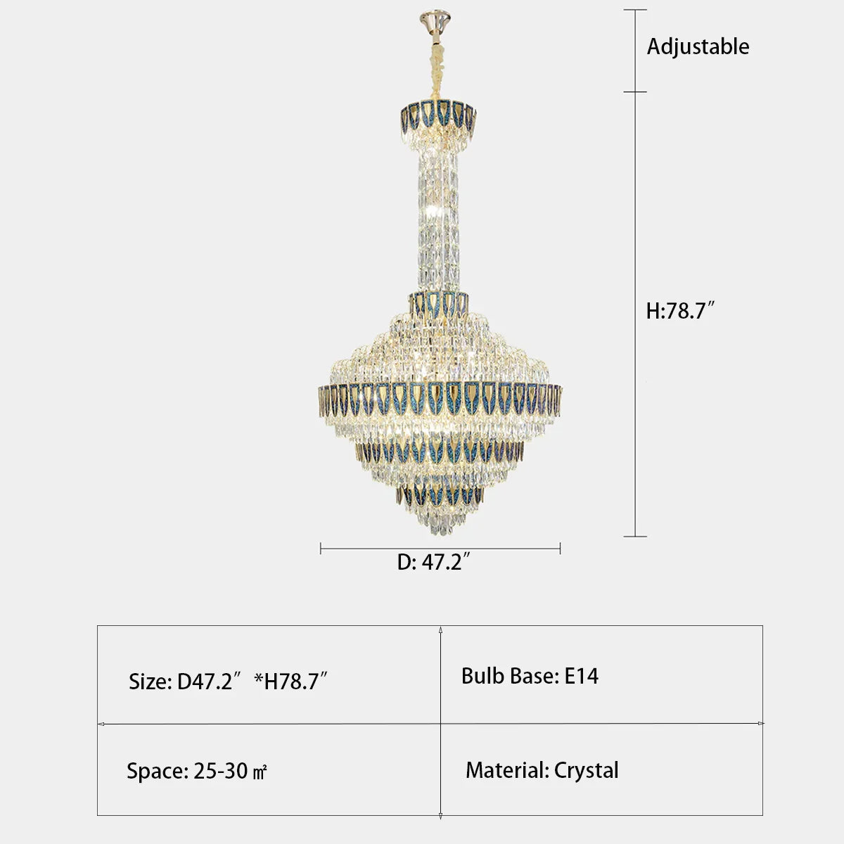Size reference chart for large foyer crystal chandelier