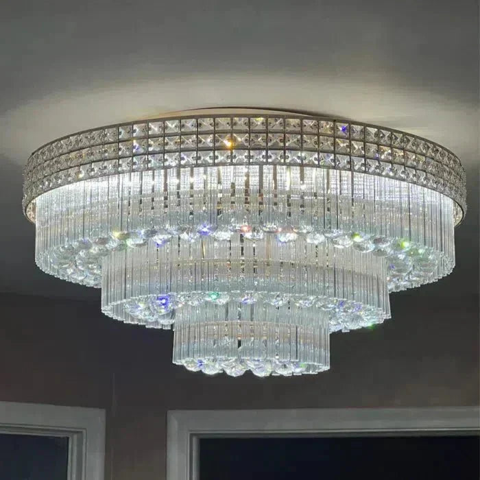 Extra Large Three Layers Round Luxury Flush Mounted Crystal Chandelier for Living Room - Arialamps