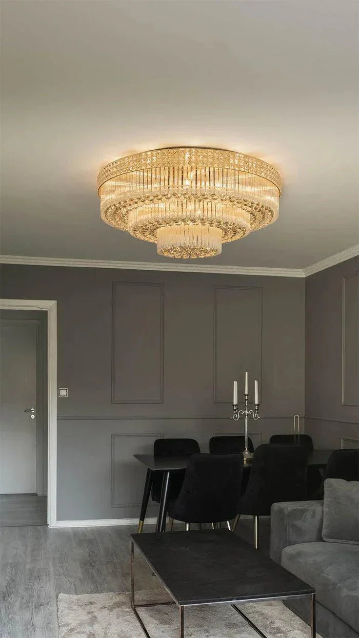 Extra Large Three Layers Round Luxury Flush Mounted Crystal Chandelier for Living Room - Arialamps