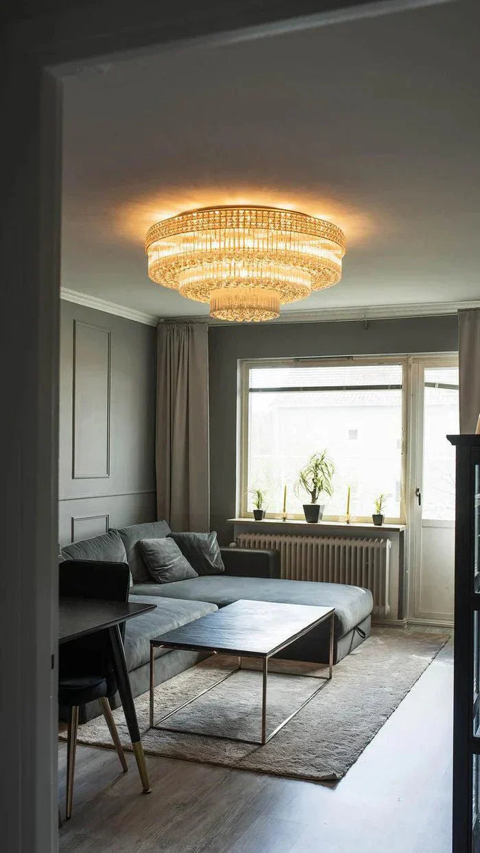 Extra Large Three Layers Round Luxury Flush Mounted Crystal Chandelier for Living Room - Arialamps