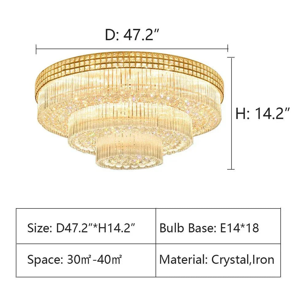 Extra Large Three Layers Round Luxury Flush Mounted Crystal Chandelier for Living Room - Arialamps