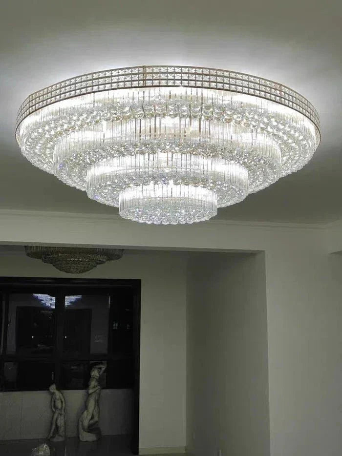 Extra Large Three Layers Round Luxury Flush Mounted Crystal Chandelier for Living Room - Arialamps
