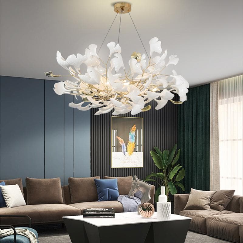 Round Modern Ceramic Petal Chandelier Gold