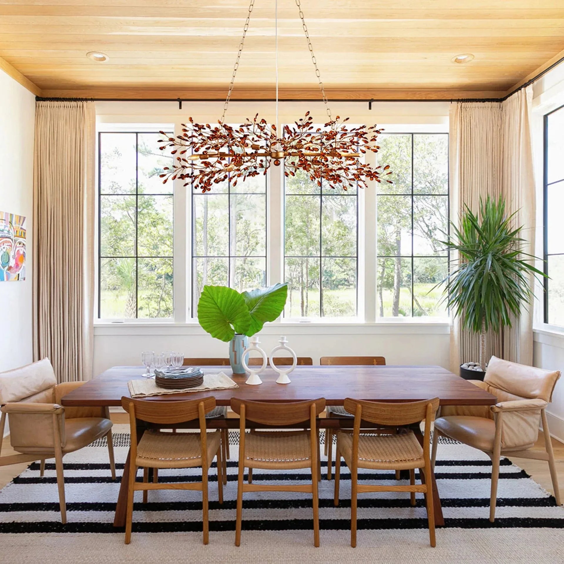 Fiore Linear Chandelier 43" 51" 68"W-Brass/Amber-51"-Arialamps