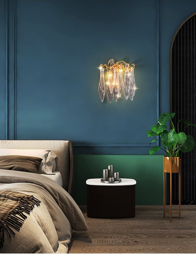 Flake Long Crystal Branch Brass Wall Sconce-Arialamps