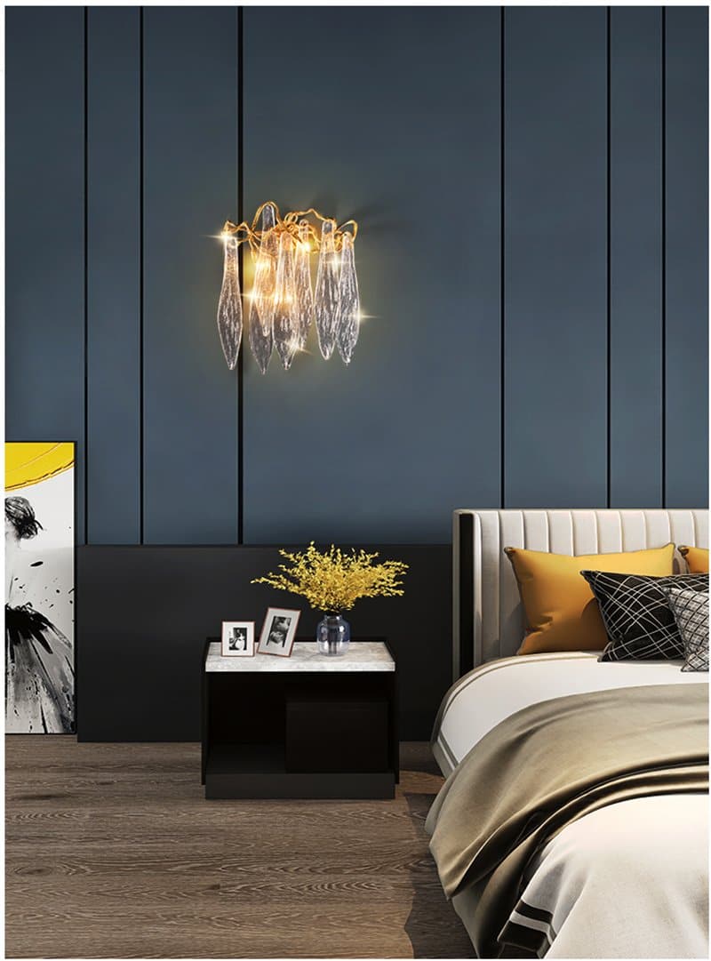 Flake Long Crystal Branch Brass Wall Sconce-Arialamps