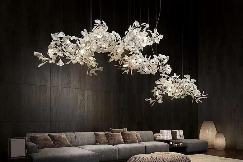 Fleur-de-lis Ceramic Branch Chandelier-Chandeliers-Length 180 cm ( 70.9 in ) x Width 60 cm ( 23.6 in ) x Height 60 cm (23.6 in )-Arialamps
