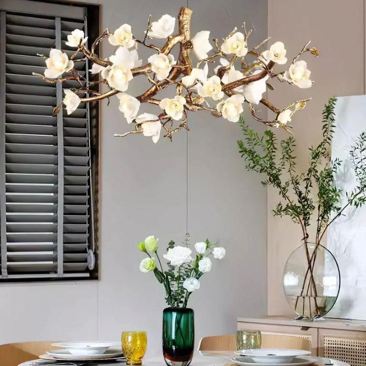 Flower Bloom Branch Brass Chandelier-chandeliers for dining room,chandeliers for stairways,chandeliers for foyer,chandeliers for bedrooms,chandeliers for kitchen,chandeliers for living room-Arialamps