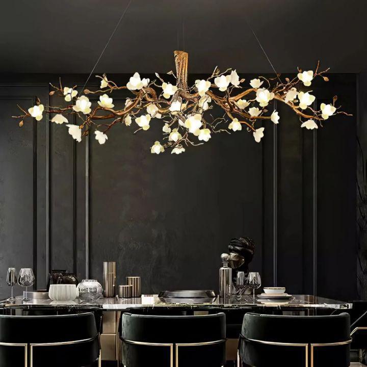 Flower Bloom Branch Brass Chandelier-chandeliers for dining room,chandeliers for stairways,chandeliers for foyer,chandeliers for bedrooms,chandeliers for kitchen,chandeliers for living room-Arialamps