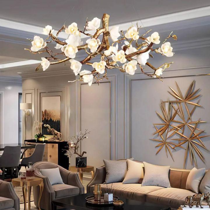 Flower Bloom Branch Brass Chandelier-chandeliers for dining room,chandeliers for stairways,chandeliers for foyer,chandeliers for bedrooms,chandeliers for kitchen,chandeliers for living room-Arialamps