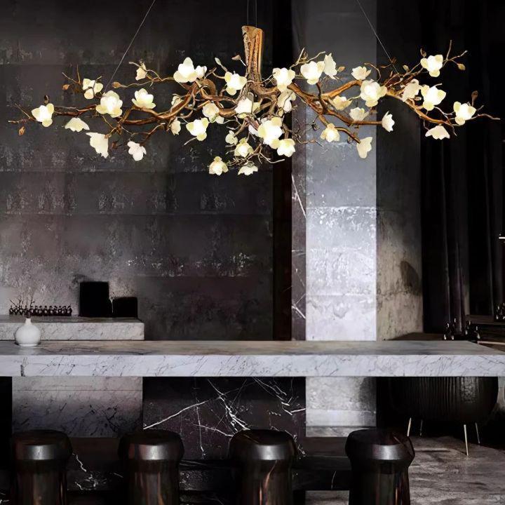Flower Bloom Branch Brass Chandelier-chandeliers for dining room,chandeliers for stairways,chandeliers for foyer,chandeliers for bedrooms,chandeliers for kitchen,chandeliers for living room-Arialamps