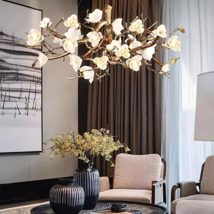Flower Bloom Branch Brass Chandelier-chandeliers for dining room,chandeliers for stairways,chandeliers for foyer,chandeliers for bedrooms,chandeliers for kitchen,chandeliers for living room-Arialamps