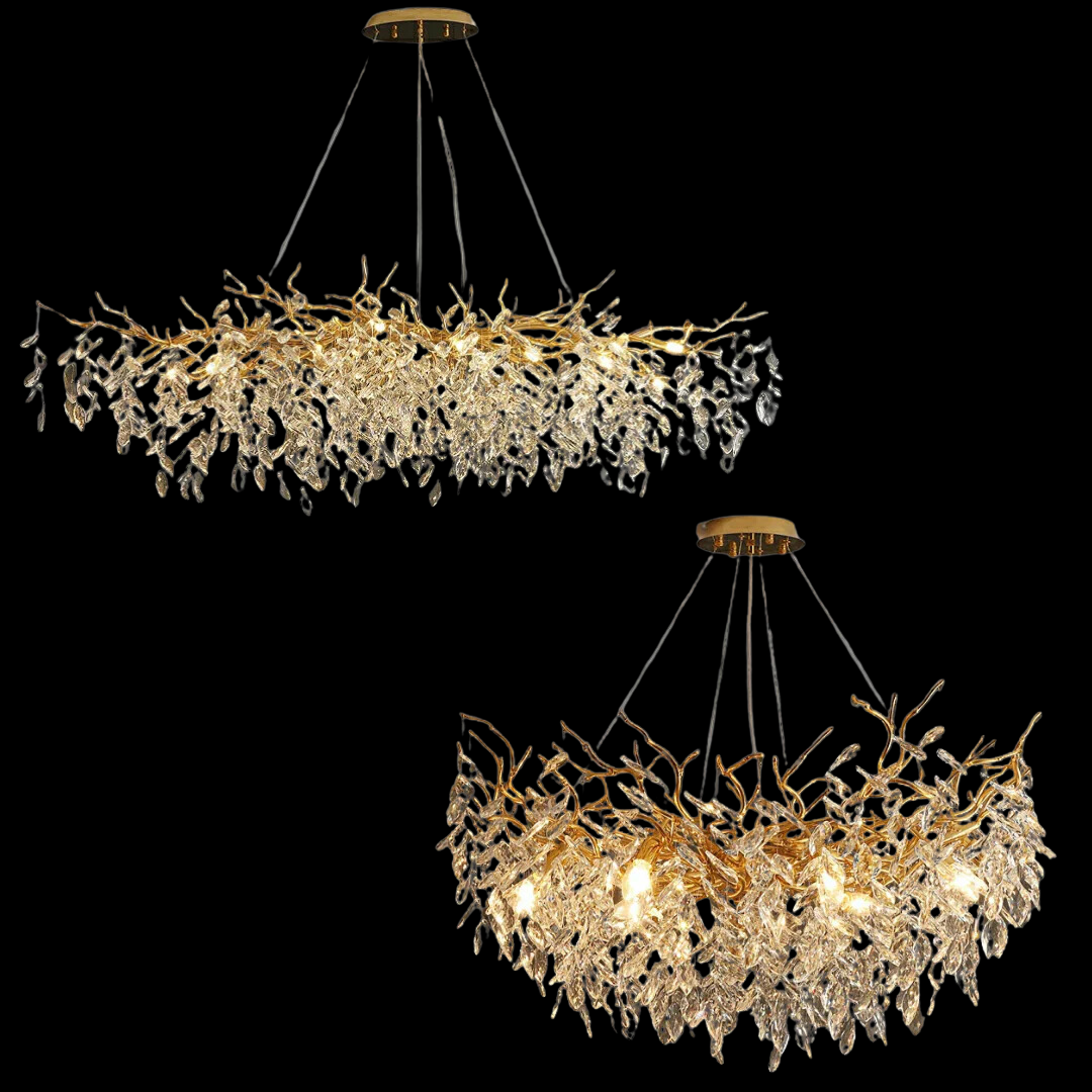 French Branch Crystal Chandelier with Elegant Crystal Leaves-Chandeliers-Arialamps