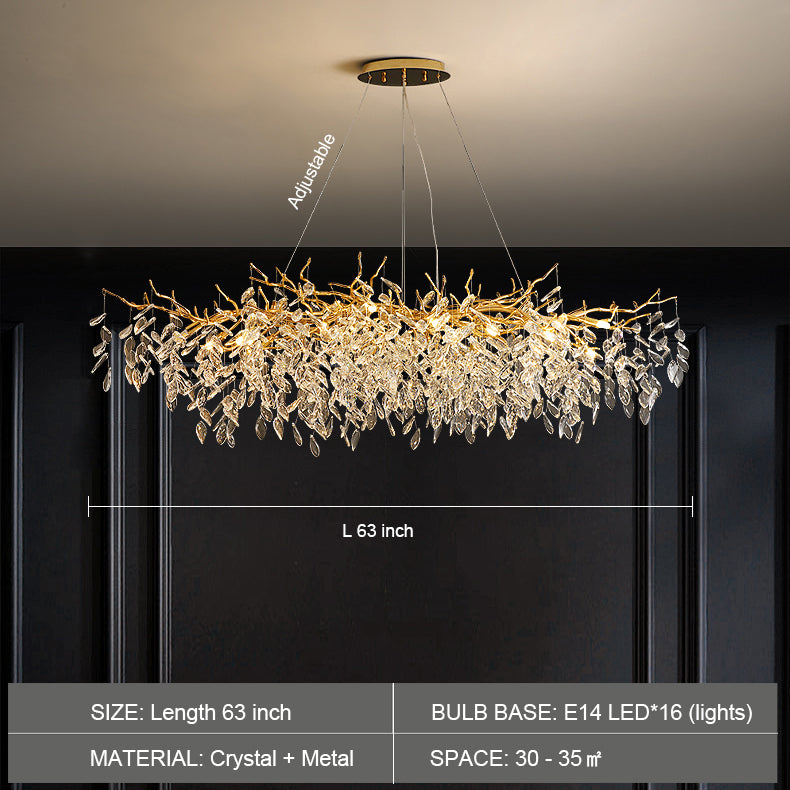 French Branch Crystal Chandelier with Elegant Crystal Leaves-Chandeliers-Arialamps