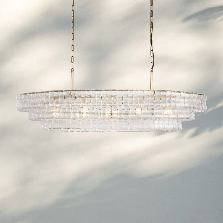 Ghiacio Glass Oval Chandelier 54''65''-Lacquered Burnished Brass-Clear-54"