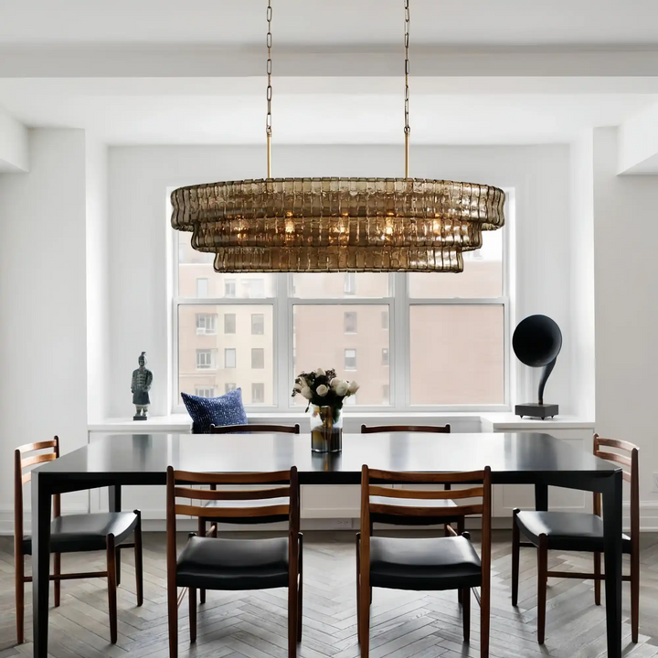 Ghiaccio Glass Oval Chandelier 54''65''-Arialamps