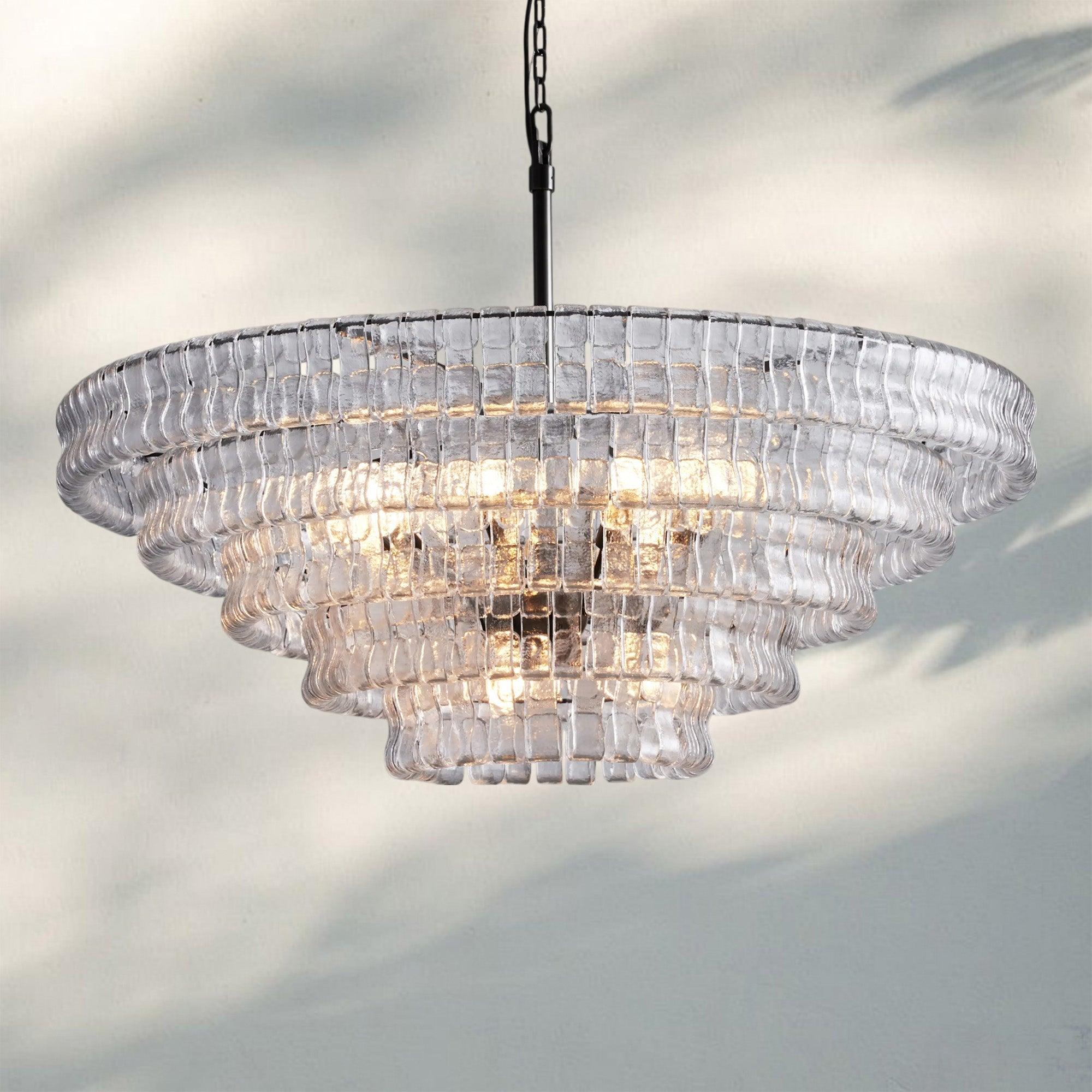 Ghiacio Glass Round Chandelier 24" 36" 48" 60"-5-Tier 48"-Bronze-Clear
