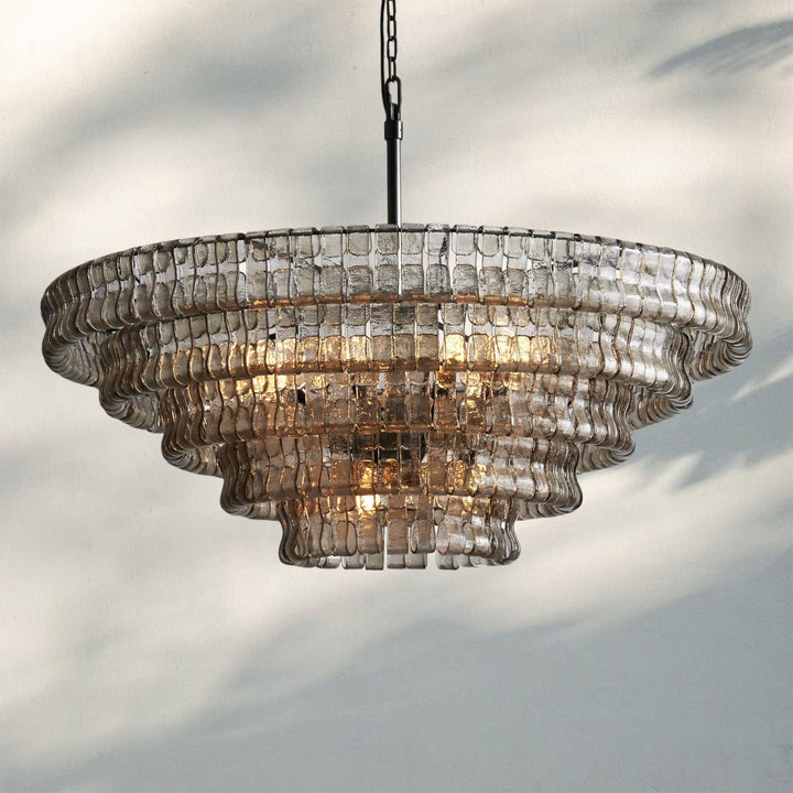 Ghiacio Glass Round Chandelier 24" 36" 48" 60"-5-Tier 48"-Bronze-Smoke