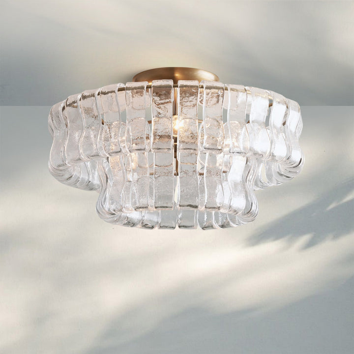 Ghiacio Modern Glass Flushmount-Antique Brass-Clear-