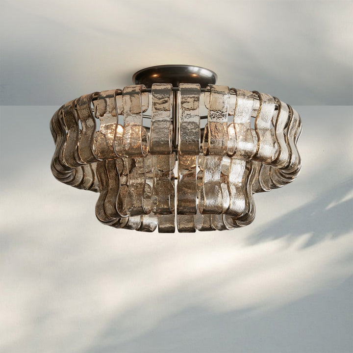 Ghiacio Modern Glass Flushmount-Matte Black-Smoke-