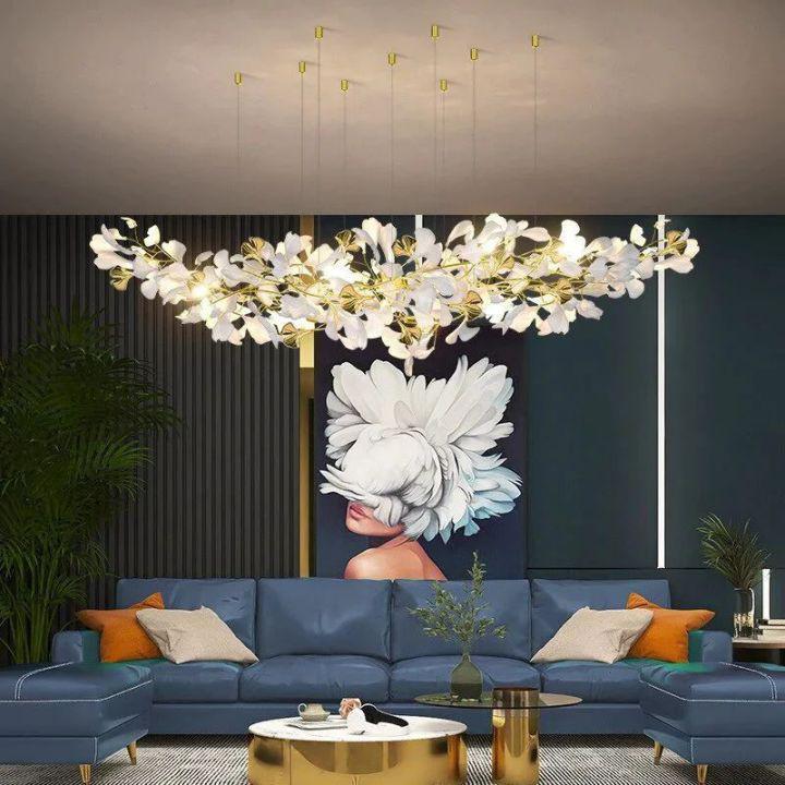 Ginkgo A Branch Chandelier-chandeliers for dining room,chandeliers for stairways,chandeliers for foyer,chandeliers for bedrooms,chandeliers for kitchen,chandeliers for living room-White + gold accents-150CM (L59"）-Arialamps
