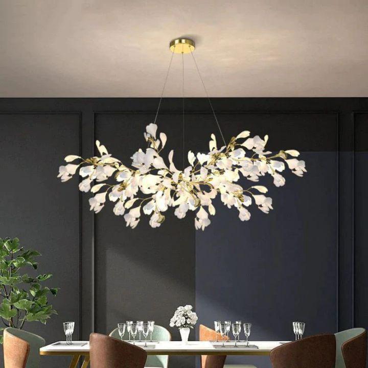 Ginkgo Branch Chandelier-chandeliers for dining room,chandeliers for stairways,chandeliers for foyer,chandeliers for bedrooms,chandeliers for kitchen,chandeliers for living room-All white leaves-L100CM (L39¼")-Arialamps