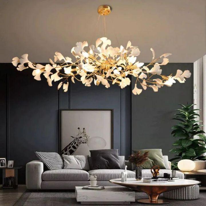 Ginkgo C Branch Chandelier-chandeliers for dining room,chandeliers for stairways,chandeliers for foyer,chandeliers for bedrooms,chandeliers for kitchen,chandeliers for living room-All white leaves-200CM (78¾")-Arialamps