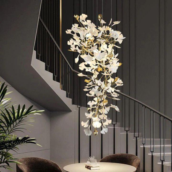 Ginkgo Cascading A Branch Chandelier-chandeliers for dining room,chandeliers for stairways,chandeliers for foyer,chandeliers for bedrooms,chandeliers for kitchen,chandeliers for living room-All white leaves-H150CM (H59")-Arialamps