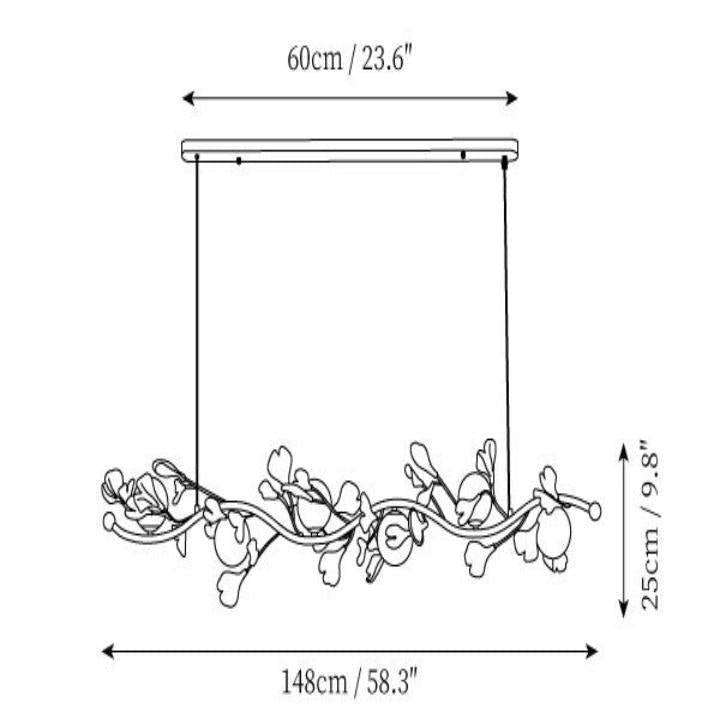 Ginkgo Glass Chandelier-chandeliers for dining room,chandeliers for stairways,chandeliers for foyer,chandeliers for bedrooms,chandeliers for kitchen,chandeliers for living room-6 heads Size: L 58.3″(148cm) x H 9.8″(25cm)-Arialamps