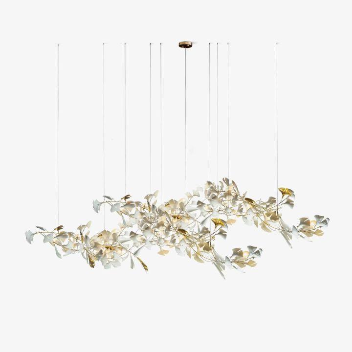 Ginkgo Special Chandelier-chandeliers for dining room,chandeliers for stairways,chandeliers for foyer,chandeliers for bedrooms,chandeliers for kitchen,chandeliers for living room-All white leaves-L 150cm x H 65cm / L 59.1″ x H 25.6″-Arialamps