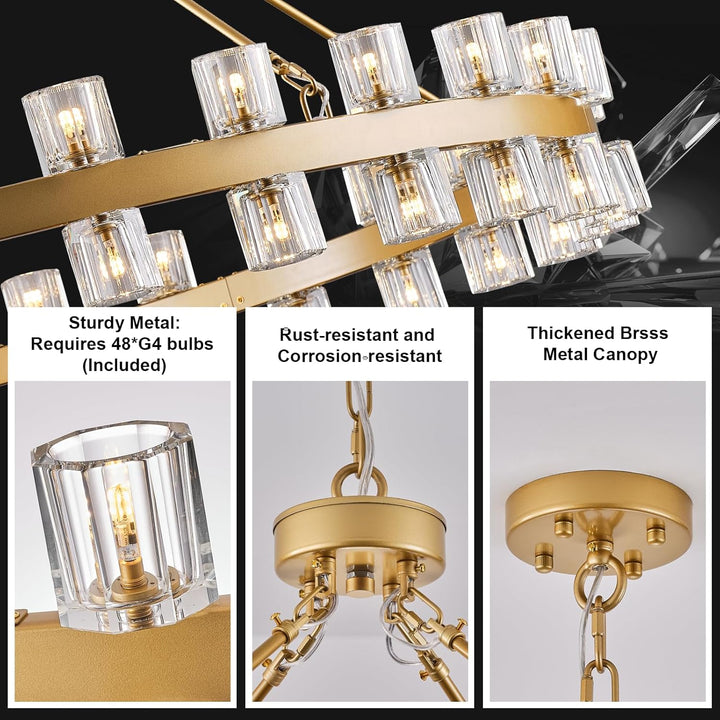 Gold 48‑Inch Wagon Wheel Chandelier with 48 Crystal Lights