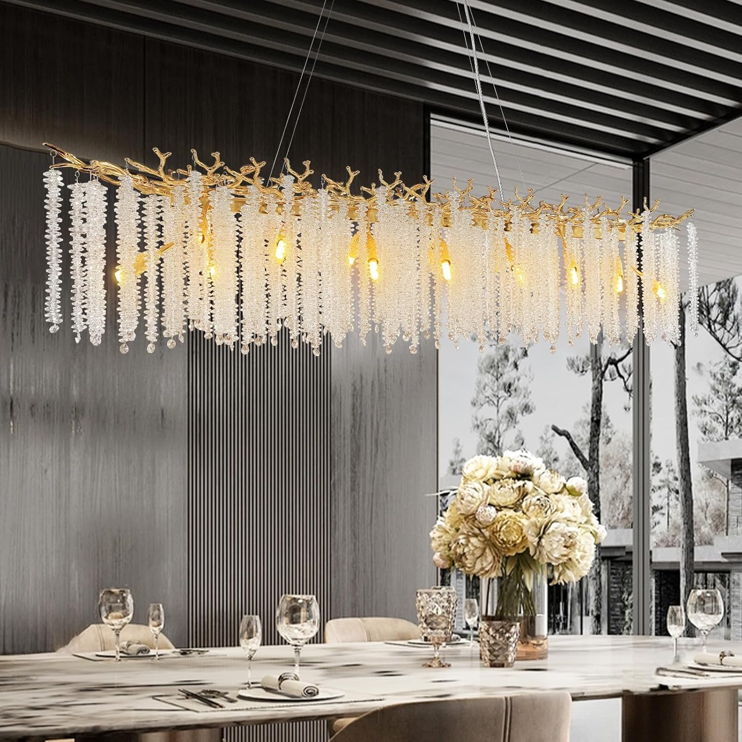 YUYI Gold Tree Branch Crystal Chandelier 47.2" Rectangular