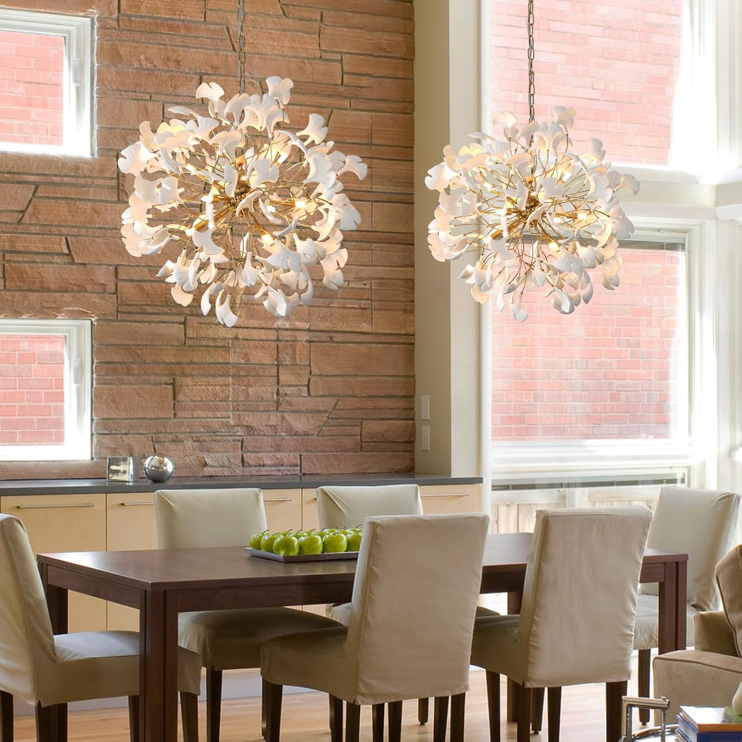 Gold Tree Branches 31" Sputnik Ginkgo Leaf Ceiling Chandelier