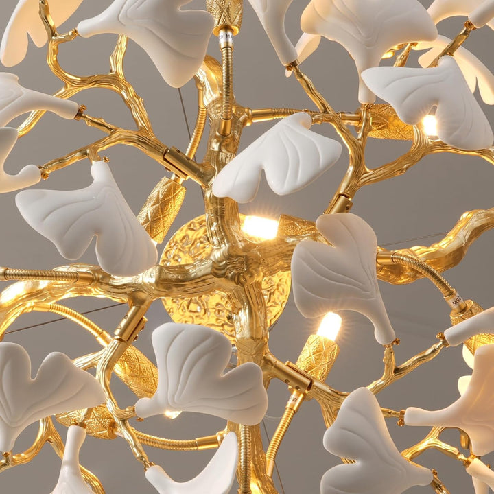 Gold Tree Branches 31" Sputnik Ginkgo Leaf Ceiling Chandelier