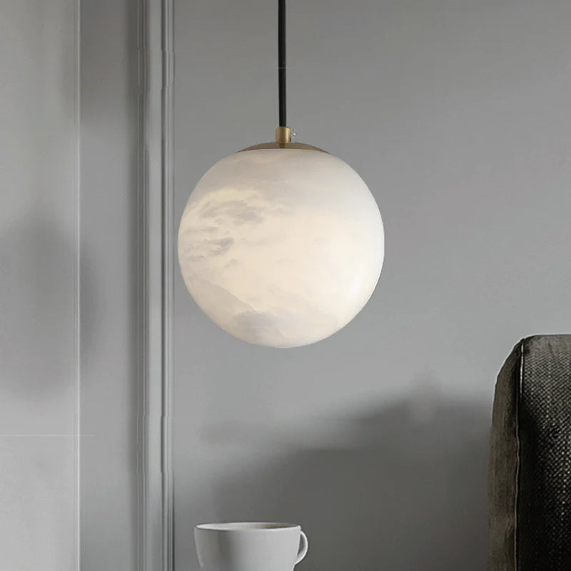 Kevin Hansa Alabaster Ball Pendant Light, Island Mini Pendant Light Kevinstudiolives 7"D