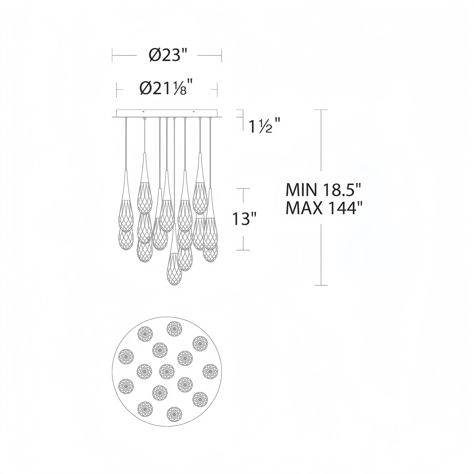 Hibiscus LED Multi Light Pendant Light Round Chandelier - Arialamps