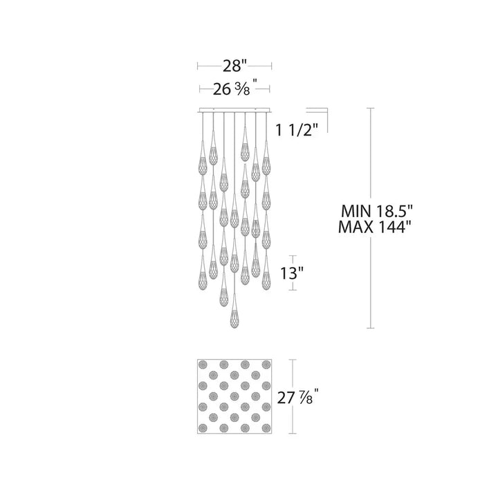 Hibiscus Square LED Multi Pendant Light - Arialamps