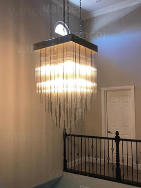 Cascade Glass Rectangular Chandelier 30"