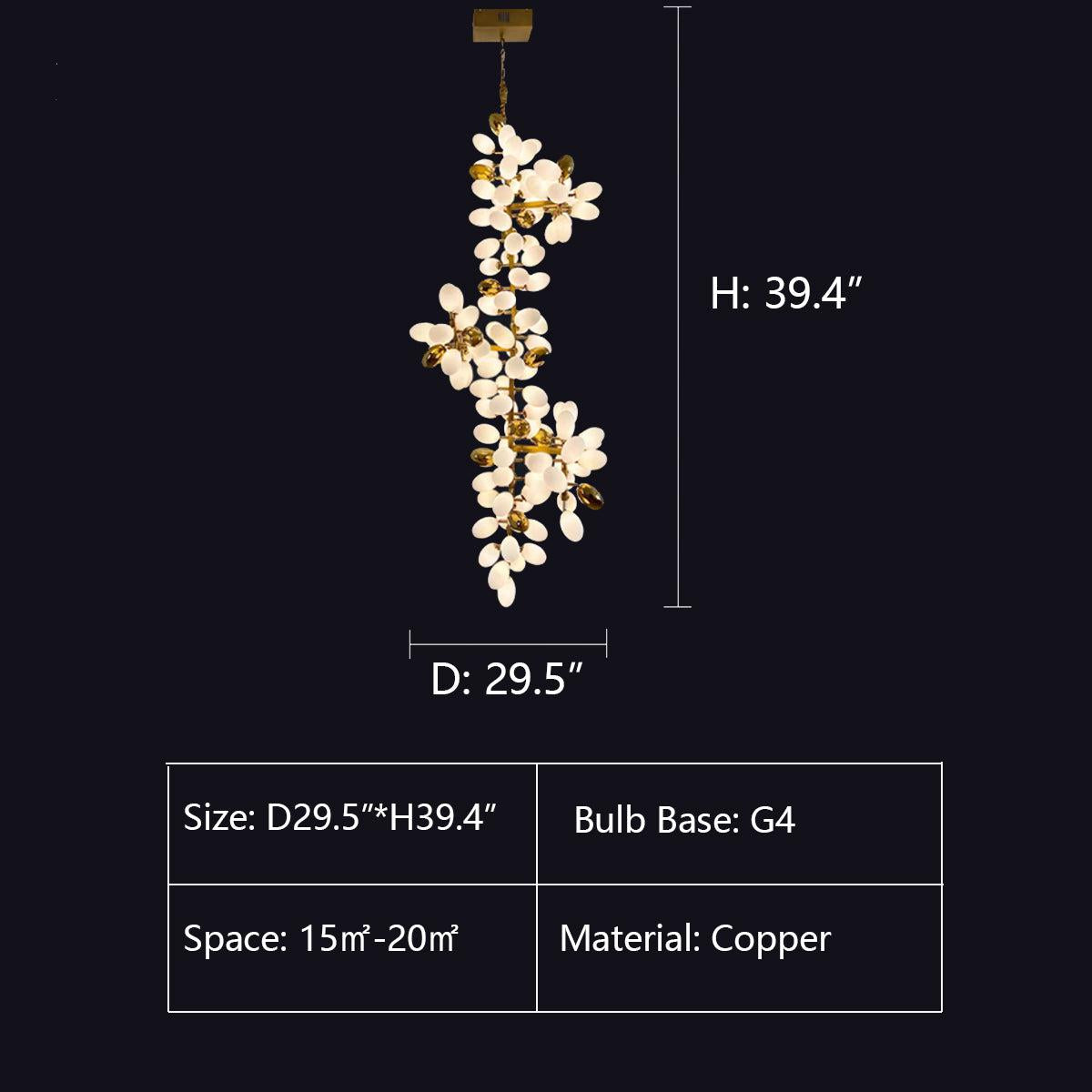 Large Branch Copper Chandelier with Grape Shape Bulbs Unique and Creative Light Fixture for Staircase/ Duplex/ High Ceiling Living Room/ Restaurant-Chandeliers-Arialamps
