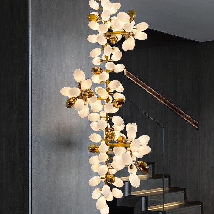 Large Branch Copper Chandelier with Grape Shape Bulbs Unique and Creative Light Fixture for Staircase/ Duplex/ High Ceiling Living Room/ Restaurant-Chandeliers-Arialamps