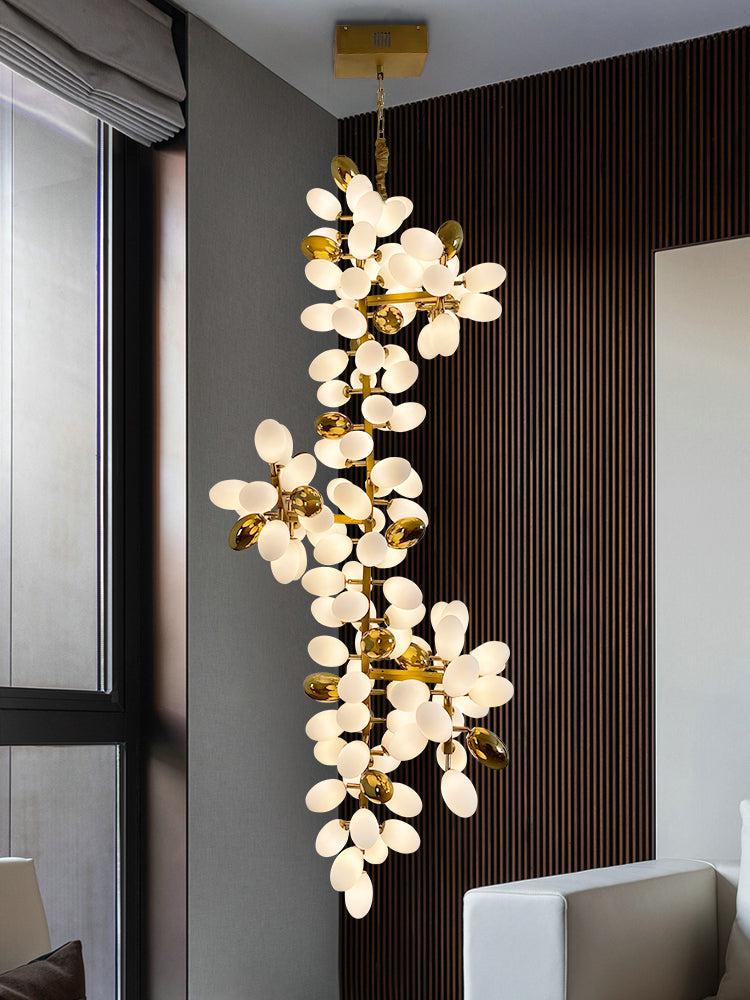 Large Branch Copper Chandelier with Grape Shape Bulbs Unique and Creative Light Fixture for Staircase/ Duplex/ High Ceiling Living Room/ Restaurant-Chandeliers-Arialamps