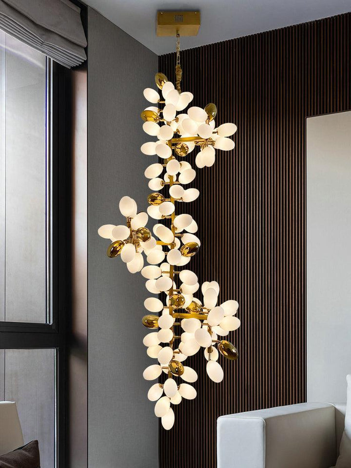 Large Branch Copper Chandelier with Grape Shape Bulbs Unique and Creative Light Fixture for Staircase/ Duplex/ High Ceiling Living Room/ Restaurant-Chandeliers-Arialamps