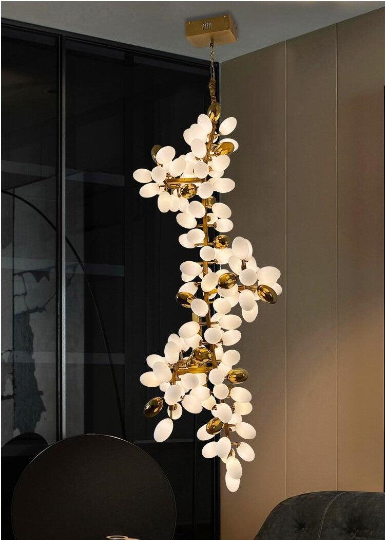 Large Branch Copper Chandelier with Grape Shape Bulbs Unique and Creative Light Fixture for Staircase/ Duplex/ High Ceiling Living Room/ Restaurant-Chandeliers-H 78.7" * D 29.5"-Warm Light-Arialamps