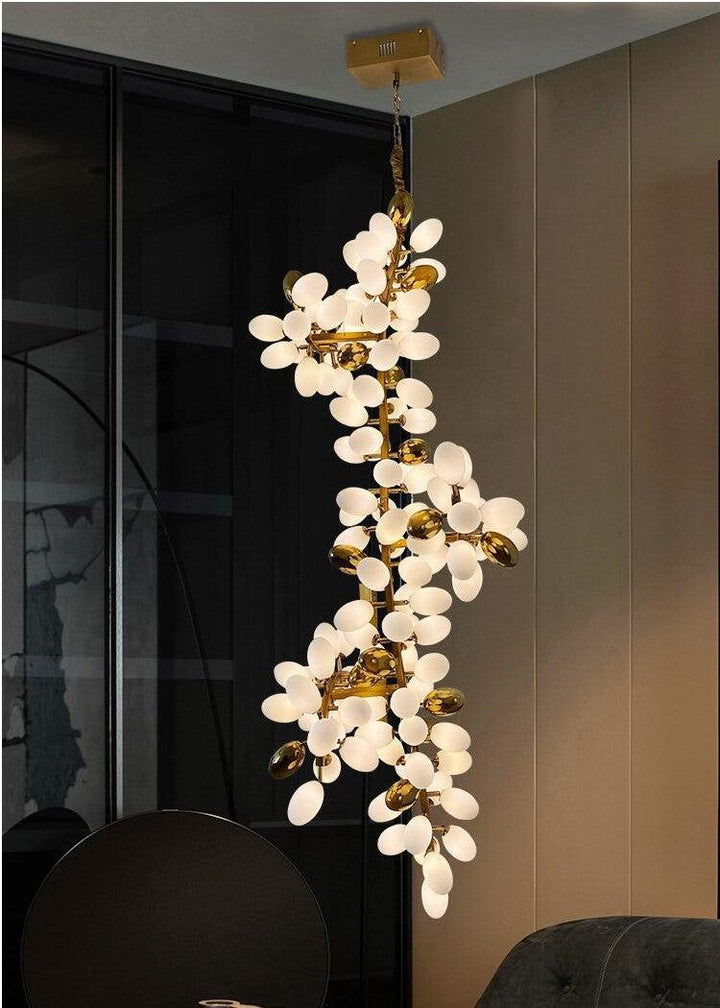 Large Branch Copper Chandelier with Grape Shape Bulbs Unique and Creative Light Fixture for Staircase/ Duplex/ High Ceiling Living Room/ Restaurant-Chandeliers-H 78.7" * D 29.5"-Warm Light-Arialamps