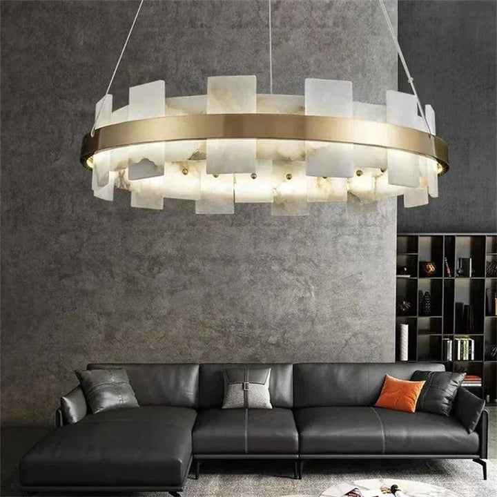 Larry Modern Round Marble Chandelier For Living Room-Chandeliers-31"D-Arialamps