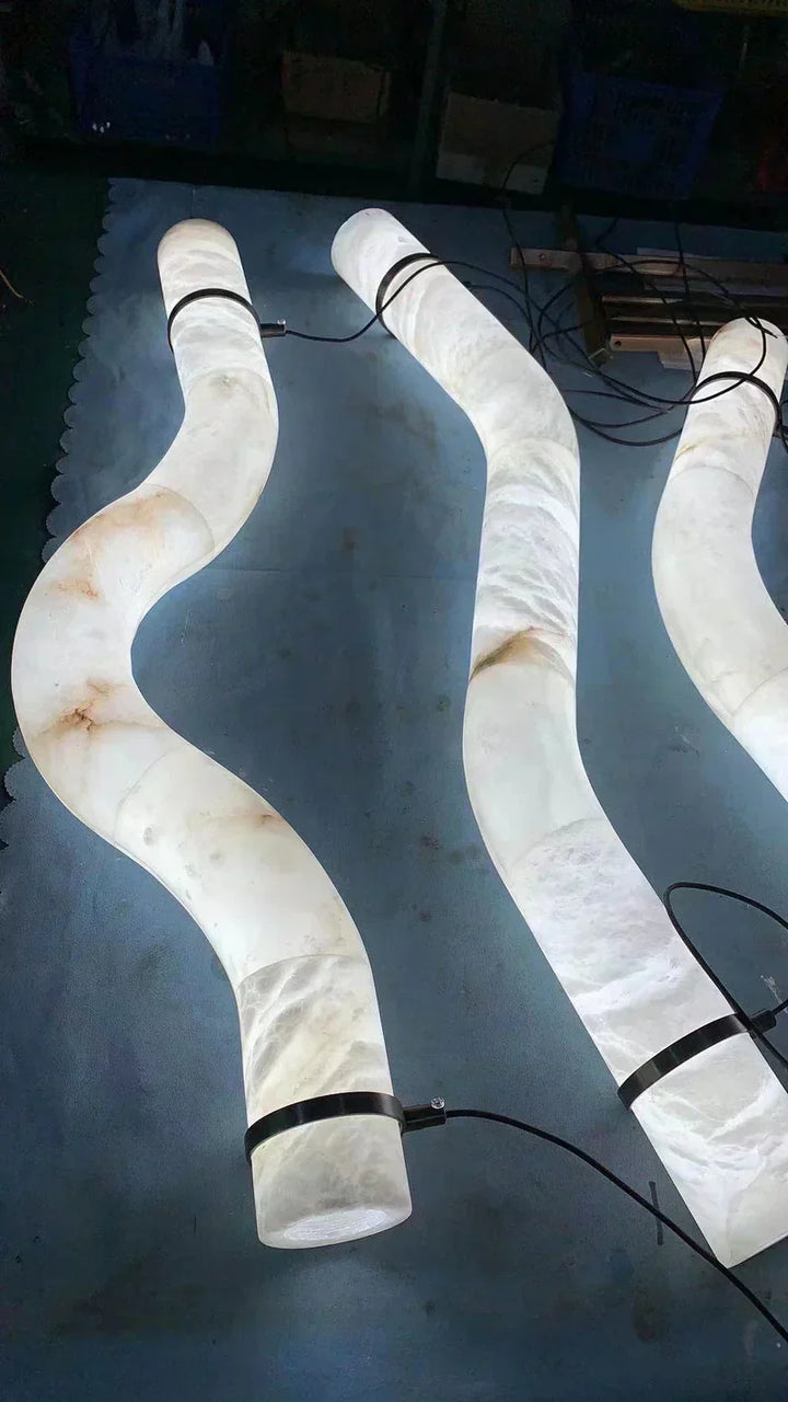 Liberty Curved Pendant Alabaster Chandelier, Pendant Light Over Dining Table-Arialamps